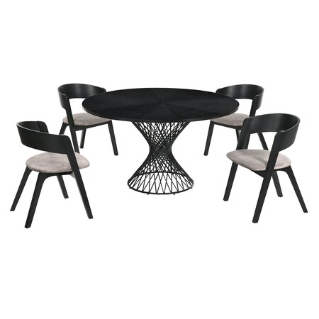 Armen Living Cirque and Jackie 5 Piece Black Round Dining Set SETCQDIBLK5E